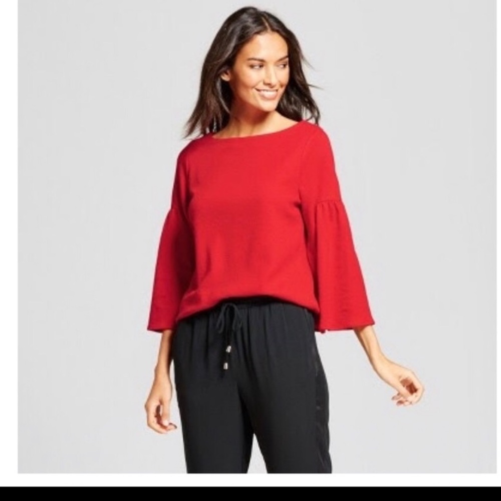Red bell sleeve top